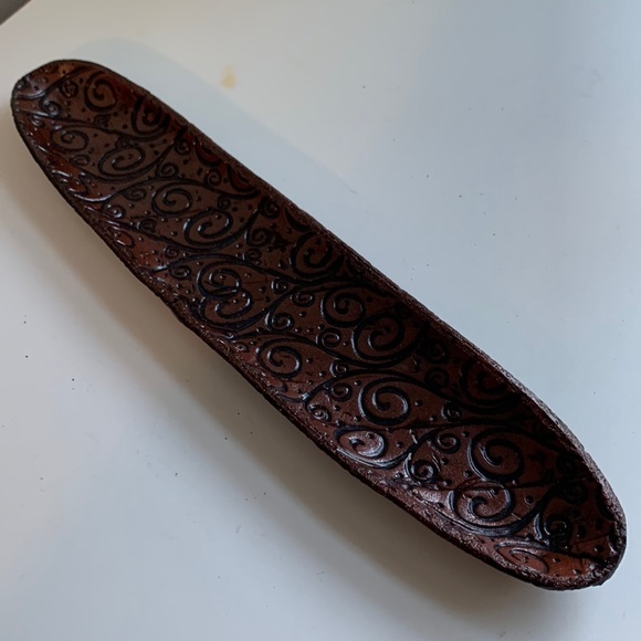 NEW Handmade Pottery Tray with Black Inlaid Swirl Design on Terra Cotta - Picture 2 of 9